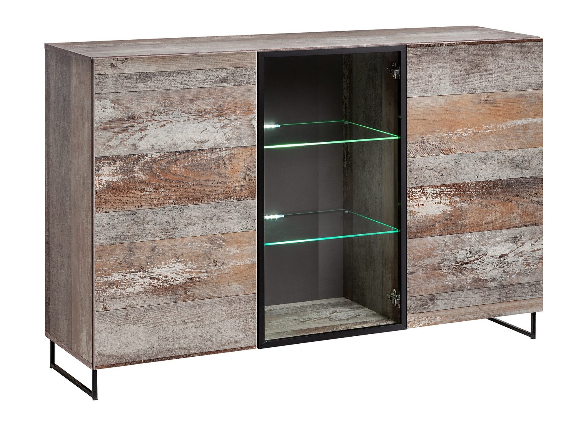 Komoda z witryną LED Valmoro 150 cm Canion Wood czarna