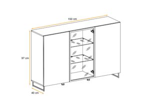 Miniaturka 4 - Komoda z witryną LED Valmoro 150 cm Canion Wood czarna – zdjęcie 5