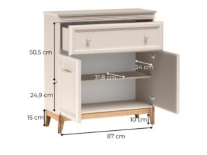 Miniaturka 4 - Komoda Velvara – wymiary wnętrza szafki, półki i nóg