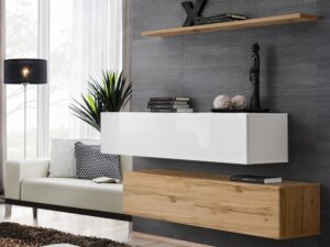 Miniaturka 6 - Komoda wisząca Kelmoro 130 cm z 2 szafkami z klapą i półką