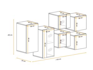 Miniaturka 3 - Wymiary – Komoda wisząca z witrynami LED Kelmoro 150 cm czarna dąb Wotan