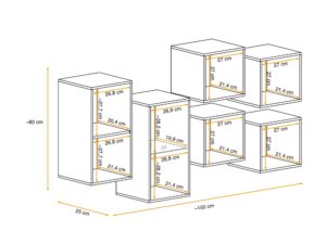 Miniaturka 2 - Wymiary – Komoda wisząca z witrynami LED Kelmoro 150 cm czarna dąb Wotan