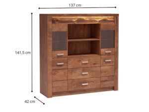 Miniaturka 6 - Komoda wysoka Brenza – rysunek wymiarów 137 na 141,5 cm i głębokości 42 cm