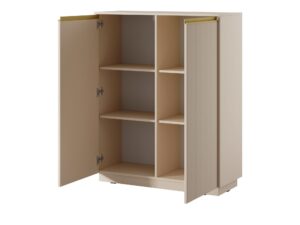 Miniaturka 3 - Komoda wysoka Regalio 104 cm beżowa – otwarte drzwi i półki