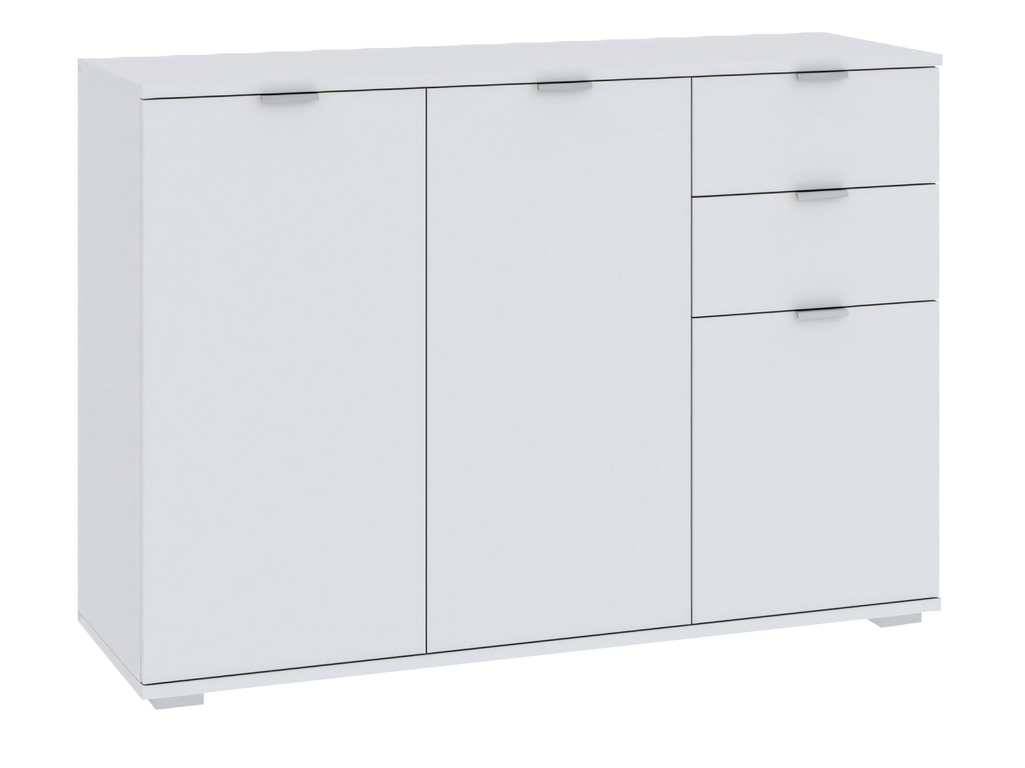 Biała komoda Elaro 107 cm z 3 drzwiami i 2 szufladami