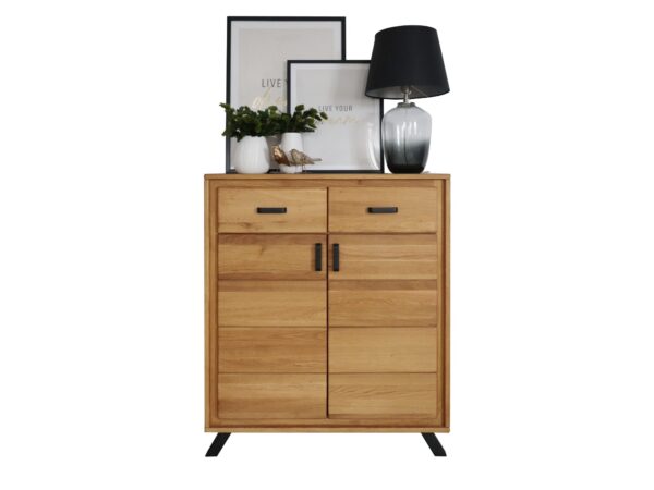 Komoda drewniana ALAMOS LOFT 91 cm w jasnym wybarwieniu – front z dwiema szufladami