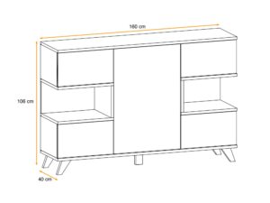 Miniaturka 5 - Wymiary – Komoda z otwartymi wnękami Bolvano 160 cm Riviera Perla Gray