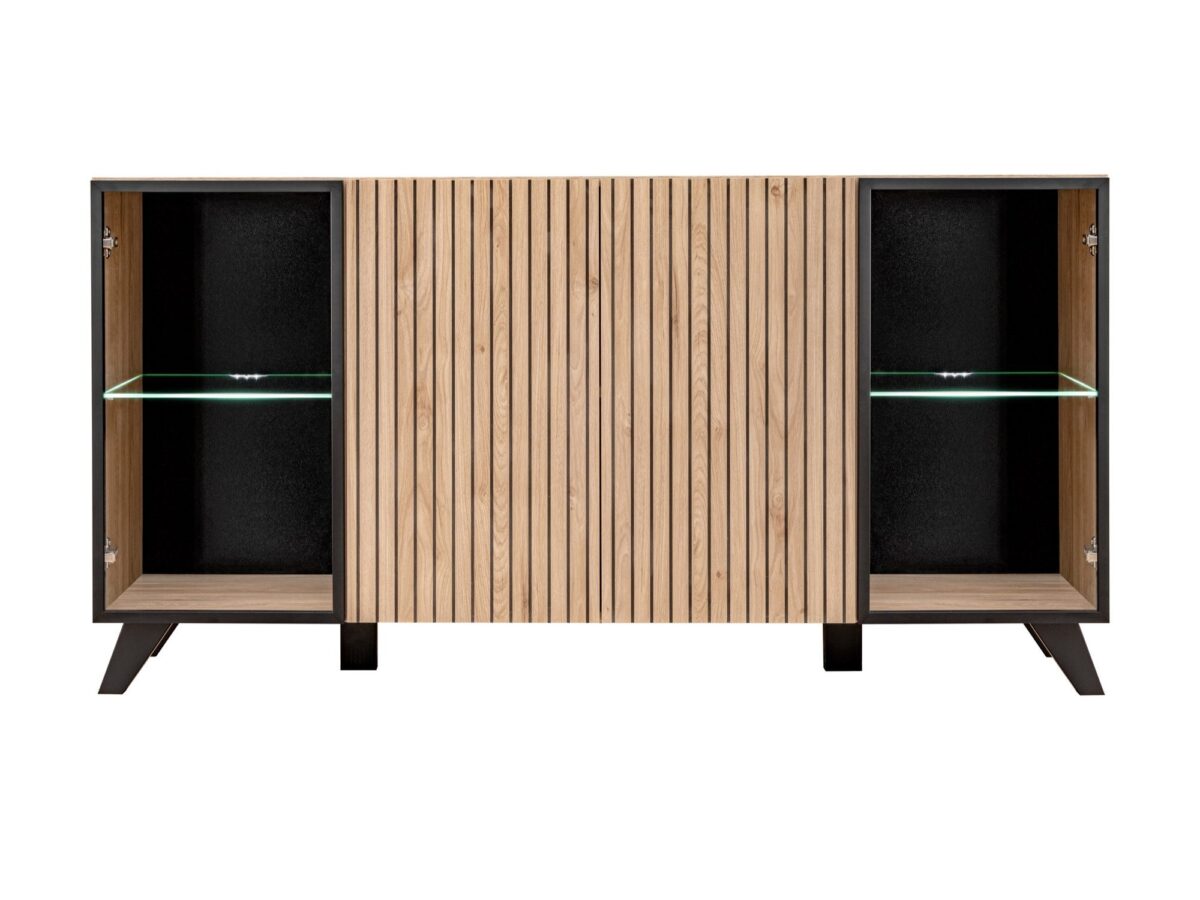 Komoda z przeszklonymi bokami i LED Lioren 160 cm Hickory Jackson