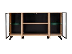 Miniaturka 3 - Komoda z przeszklonymi bokami i LED Lioren 160 cm Hickory Jackson – szafka z drewna z LED i przeszkleniami