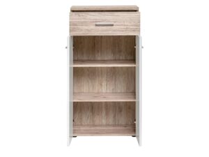 Miniaturka 3 - Komoda z szufladą i 2 drzwiami Melvoro 60 cm dąb Wellington biały – szafka z szufladą jasnobrązowa z uchwytem