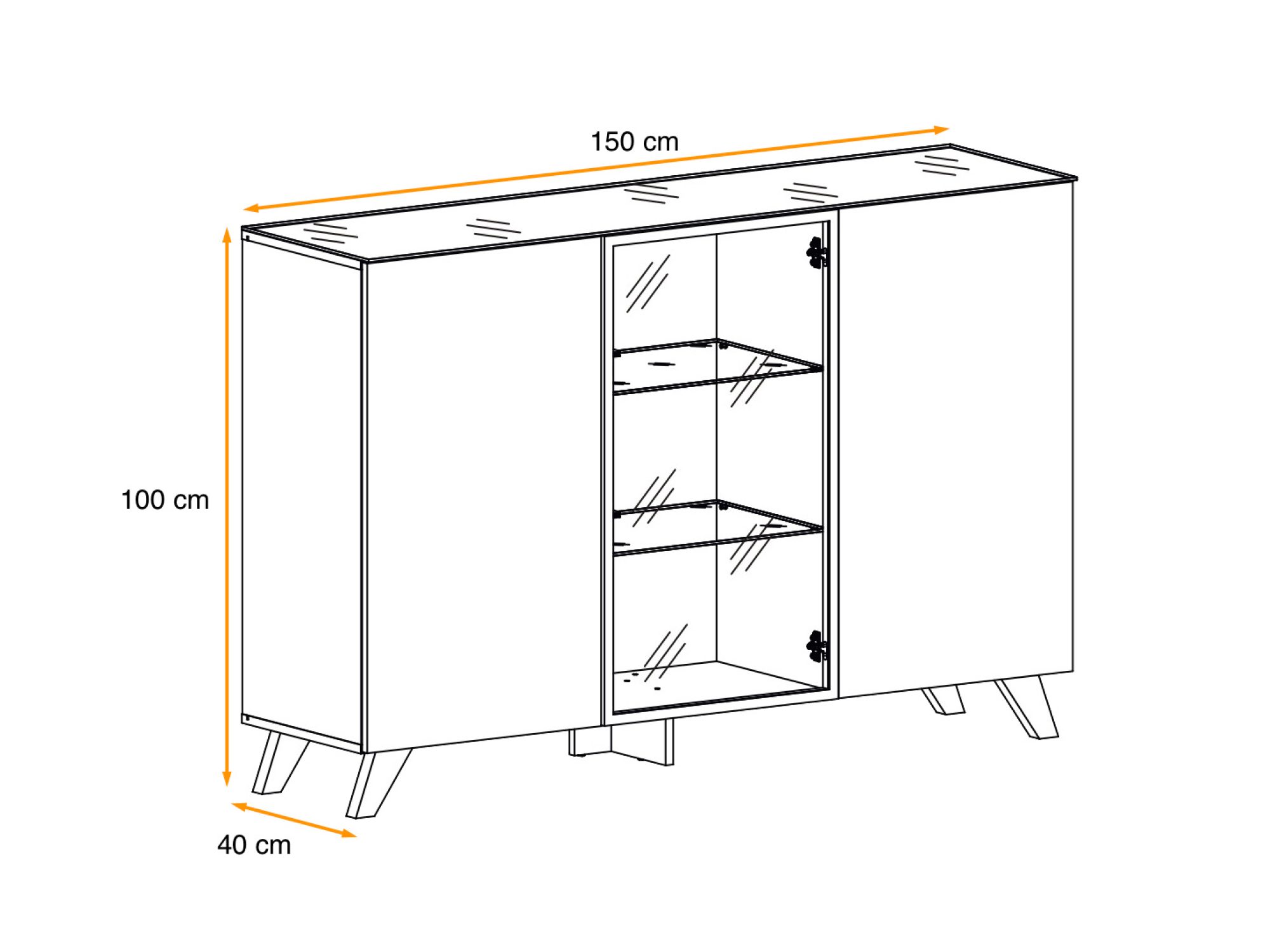 Wymiary – Komoda z witryną LED Tervano 150 cm dąb Wotan czarna