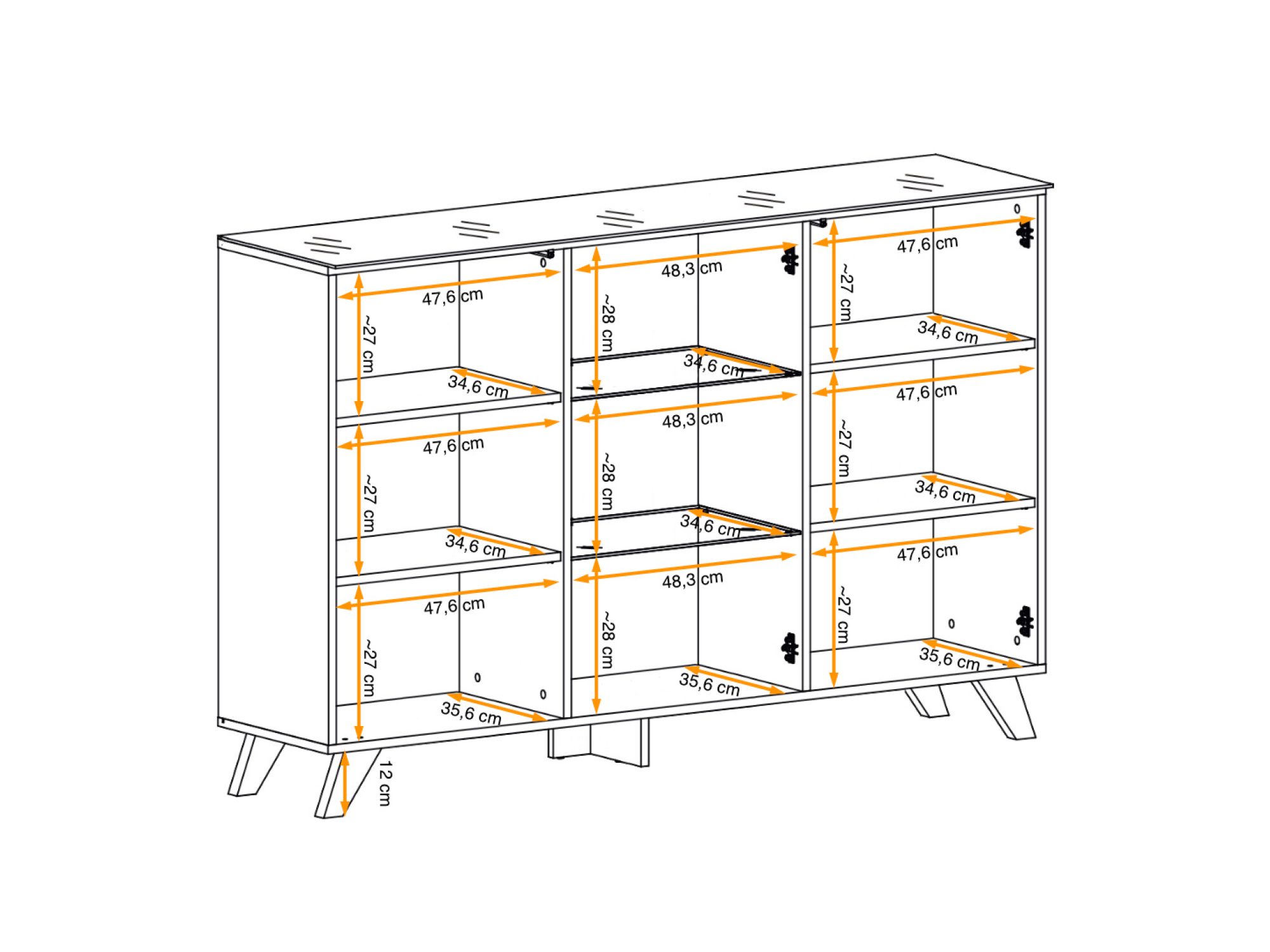 Wymiary – Komoda z witryną LED Tervano 150 cm dąb Wotan czarna