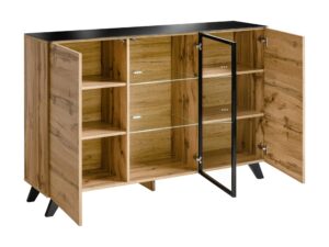 Miniaturka 1 - Komoda z witryną LED Tervano 150 cm dąb Wotan czarna – zdjęcie 2
