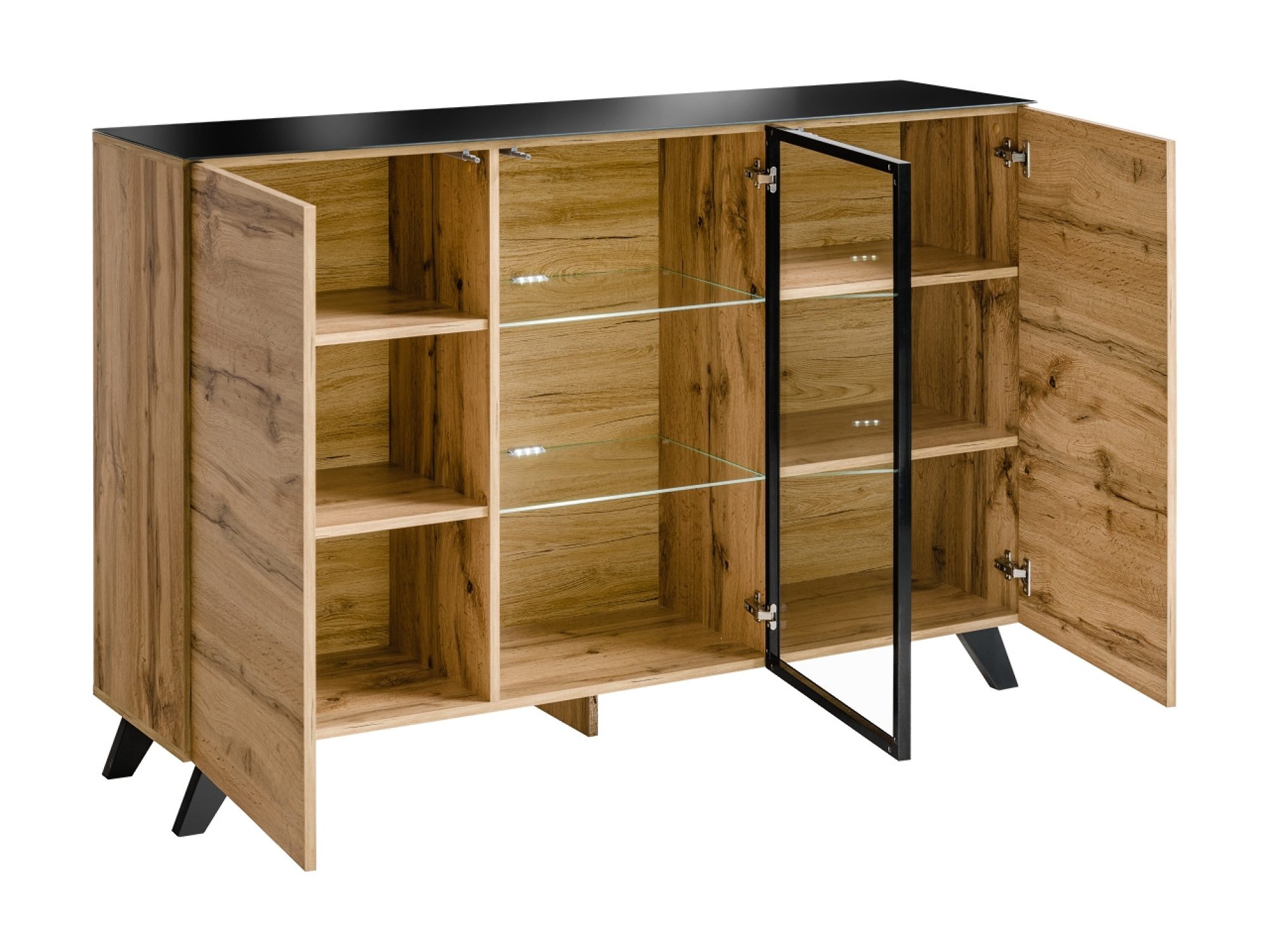Komoda z witryną LED Tervano 150 cm dąb Wotan czarna – zdjęcie 2