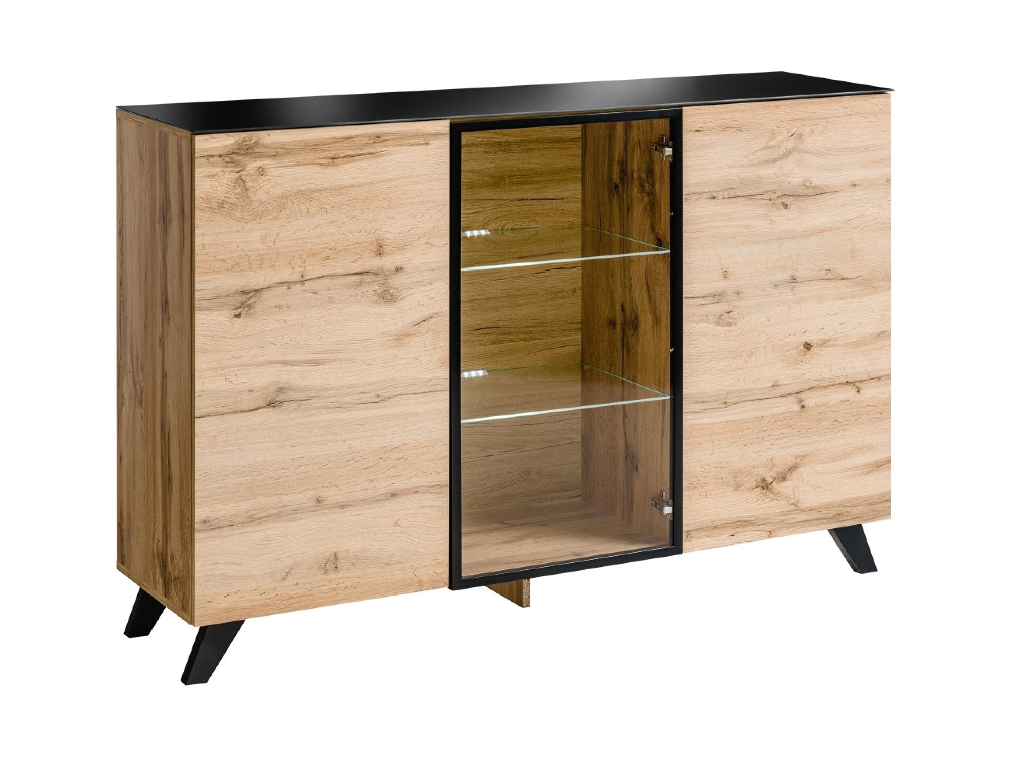 Komoda z witryną LED Tervano 150 cm dąb Wotan czarna