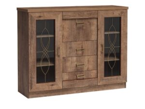 Miniaturka 5 - Komoda z witryną Pradella 140 cm dąb lefkas, widok ukośny