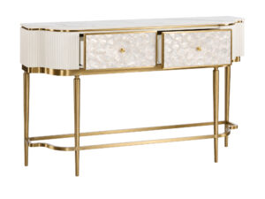 Miniaturka 5 - Konsola 140 cm z frontami z muszli w złamanej bieli Eleganza — widok produktu na białym tle