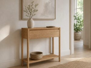 Miniaturka 2 - Konsola dębowa Daverna 83 cm z szufladą i dolną półką, dąb naturalny