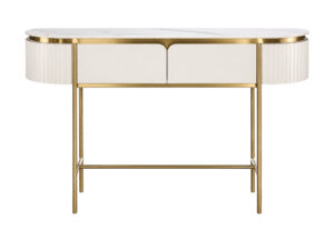 Miniaturka 10 - Konsola ecru z ryflowanymi bokami i złotymi nogami 140 cm Eleganza — widok produktu na białym tle