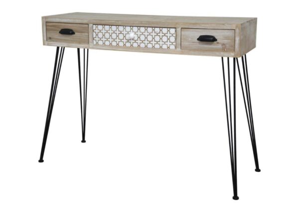 Konsola retro Loano 105 cm z trzema szufladami i czarnymi metalowymi nogami, packshot