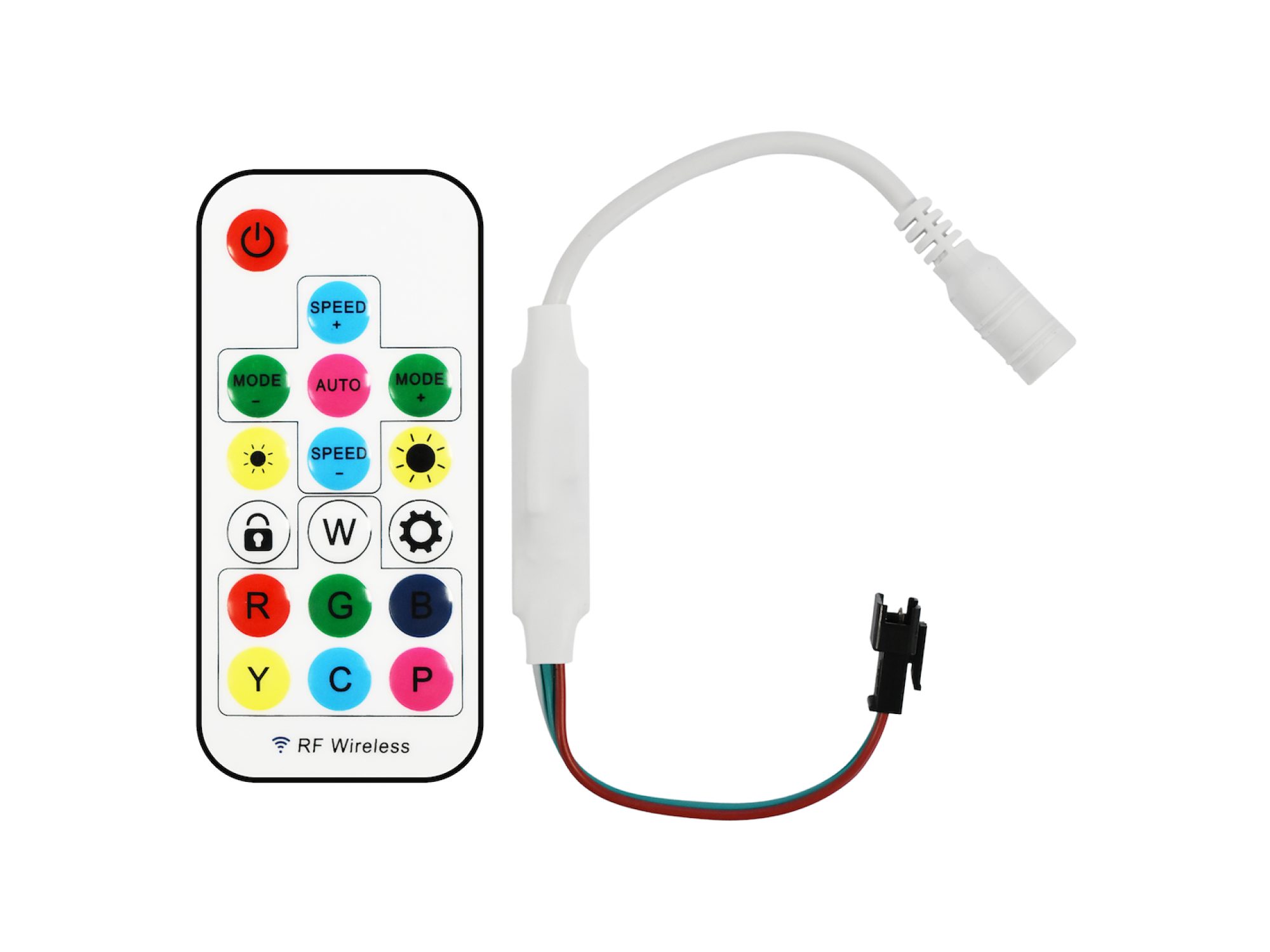 Kontroler do neonu EKO-FLEX360 IC z białym pilotem RF, przewodem i złączem