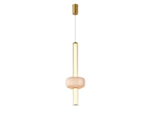 Miniaturka 9 - Lampa wisząca Koramino ze szklaną ozdobą niżej na pionowej rurce LED