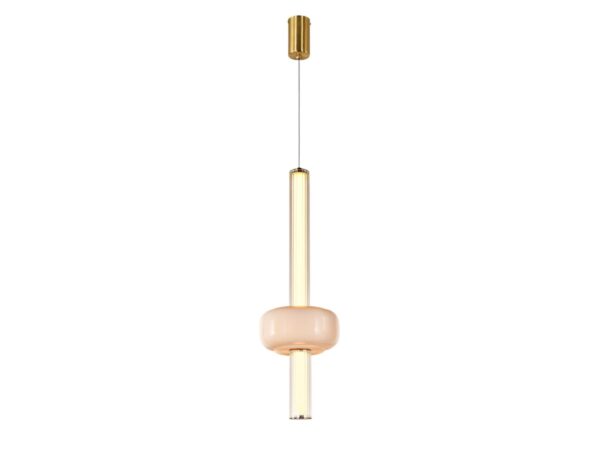 Lampa wisząca Koramino ze szklaną ozdobą niżej na pionowej rurce LED
