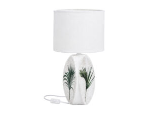Miniaturka 3 - Lampa stołowa Koresira z białym abażurem i ceramiczną podstawą w zielone liście na białym tle