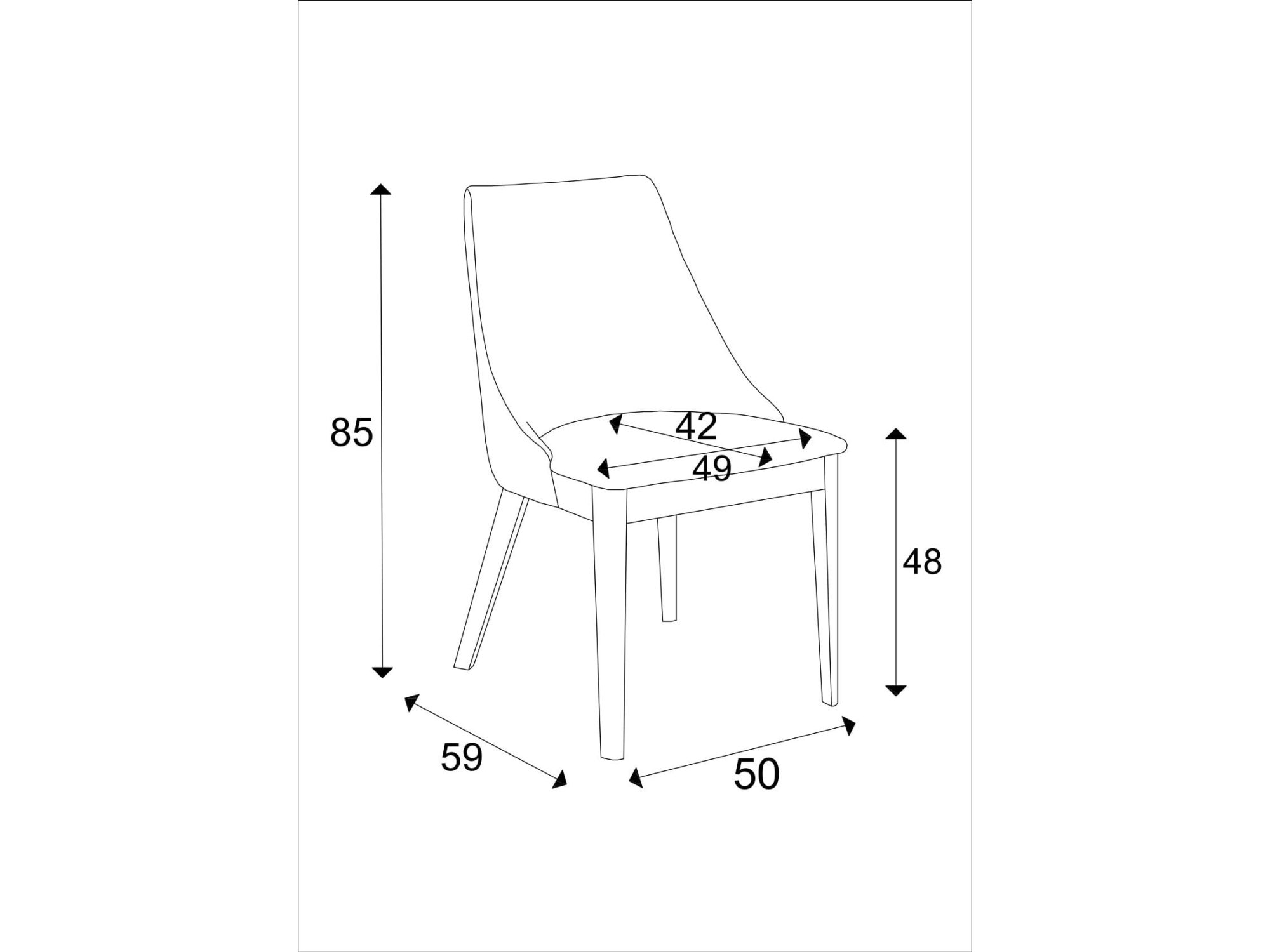 Krzesło Talvo – schemat wymiarów 50 na 59 na 85 cm