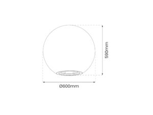 Miniaturka 6 - Kula ogrodowa biała E27 – schemat średnicy 600 mm i wysokości 590 mm