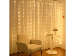 Miniaturka 4 - Kurtyna świetlna 300 LED świecąca na zasłonach we wnętrzu