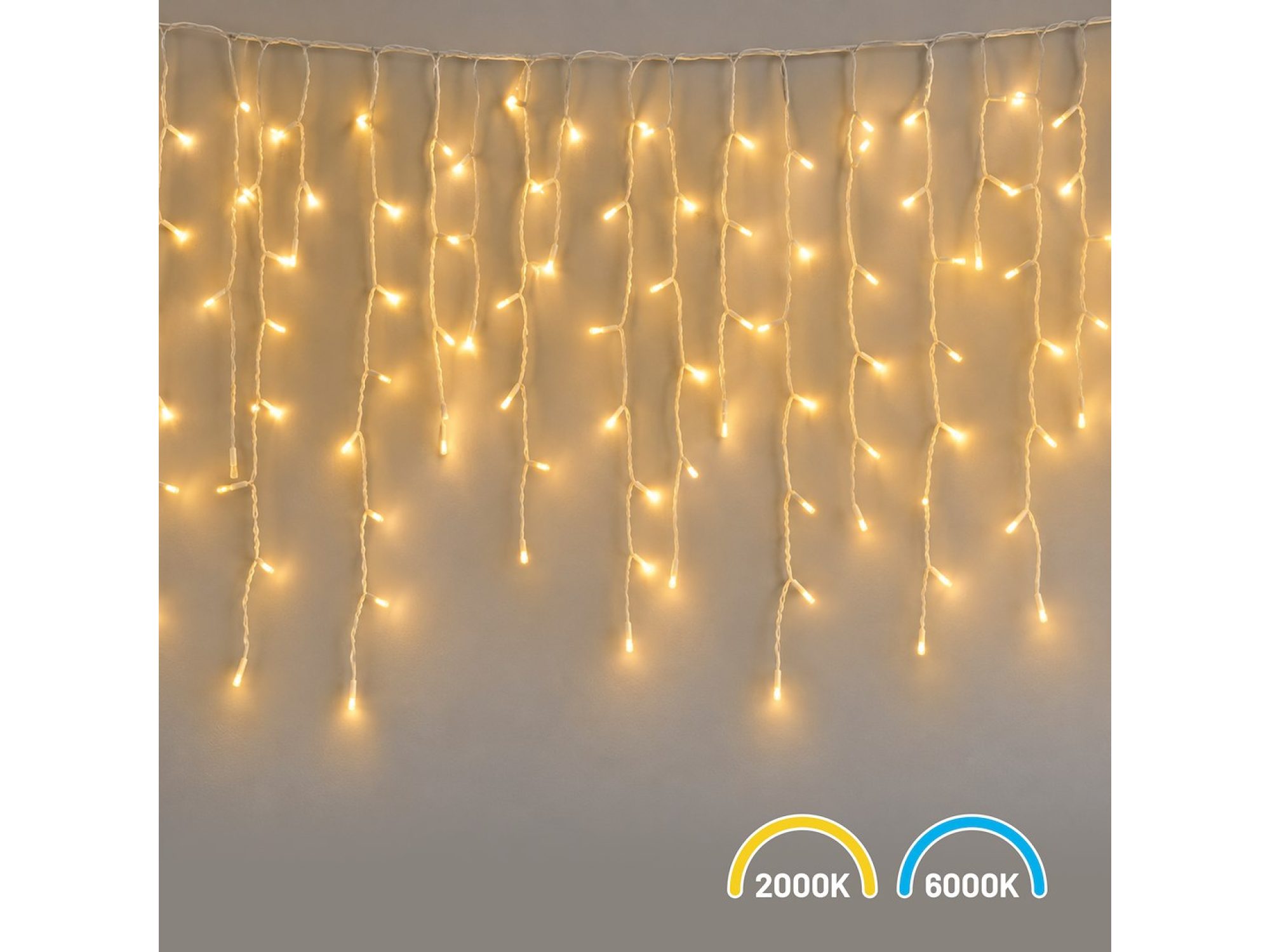 Kurtyna świąteczna LED – światło 2000 K i błyski 6000 K
