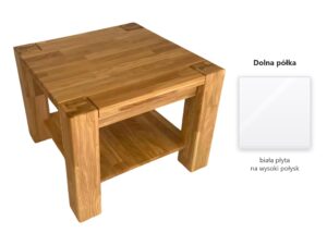 Miniaturka 5 - Kwadratowa ława Taverno 65 × 65 cm – wersja z dolną półką z białej płyty na wysoki połysk, próbka wykończenia