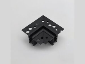 Miniaturka 1 - Czarny narożnik boczny L do podtynkowej szyny magnetycznej na białym tle
