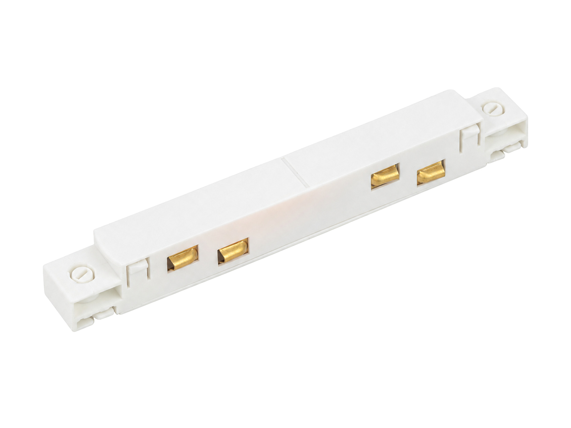 Biały łącznik prosty Magnetic Easy do systemu szynowego 48 V na białym tle