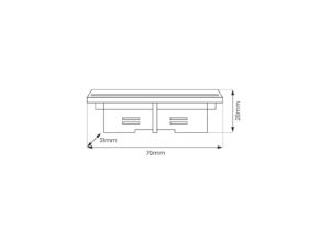 Miniaturka 6 - Schemat wymiarowy łącznika prostego mini do szynoprzewodu trójfazowego – 70 na 31 na 26 mm