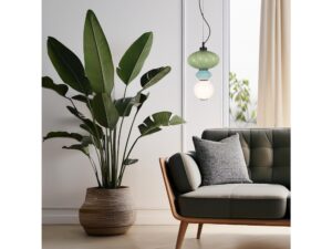 Miniaturka 2 - Lampa wisząca Aledela 8 W przy sofie i dużej roślinie w salonie