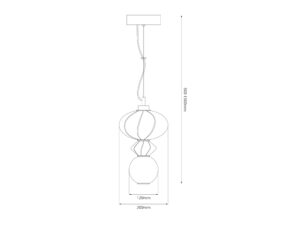 Miniaturka 4 - Schemat wymiarów lampy Aledela 8 W ze zwisem 50–150 cm i kloszem o szerokości 20 cm