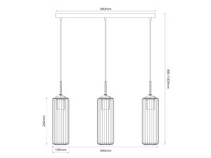 Miniaturka 5 - Rysunek wymiarowy lampy wiszącej Arimeta 3-punktowej o szerokości 64 cm