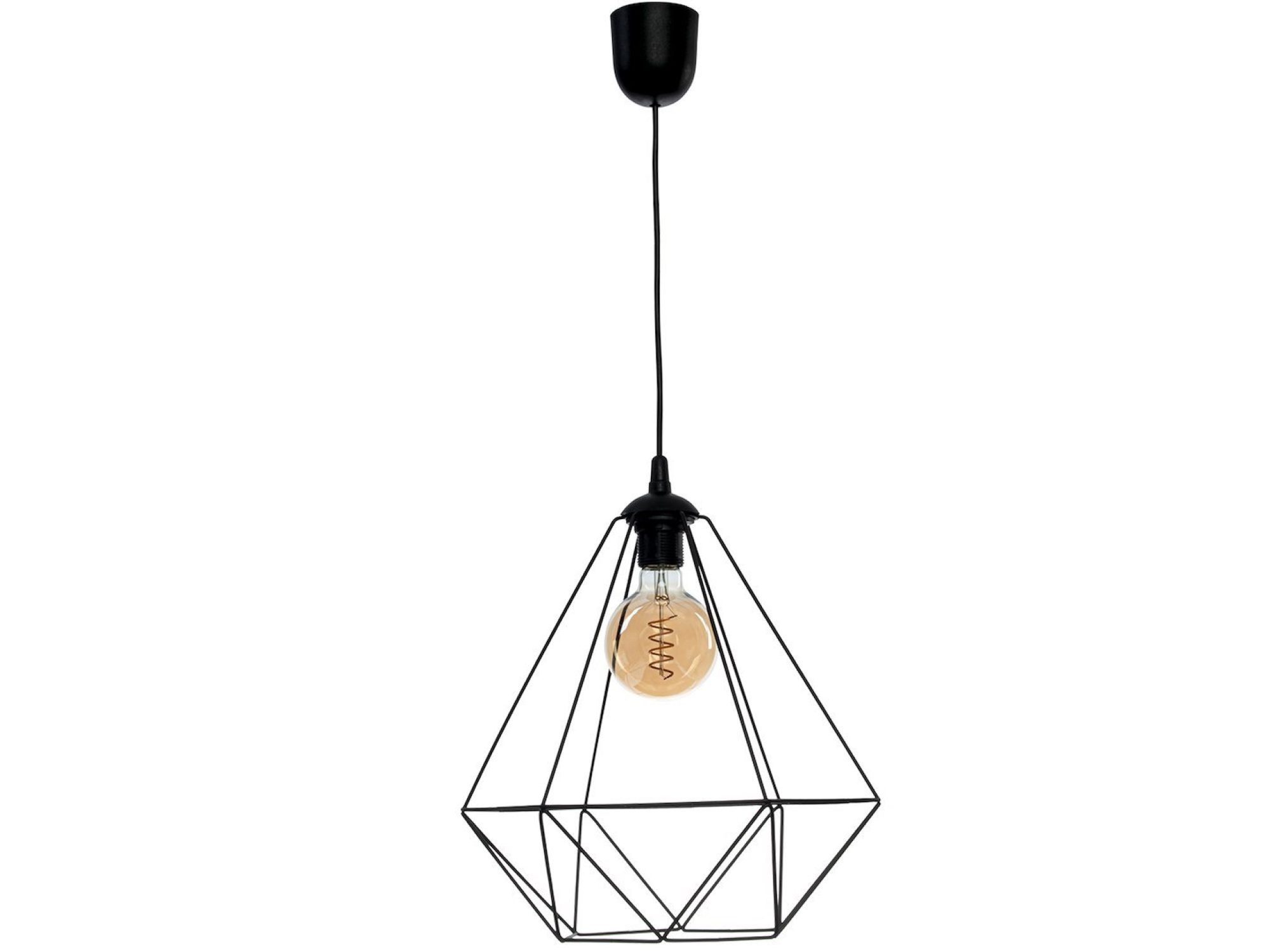 Lampa wisząca Avisona czarna – pojedynczy ażurowy klosz i przewód na białym tle
