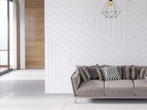 Miniaturka 3 - Lampa wisząca Avisona czarna na tle białej ściany salonu
