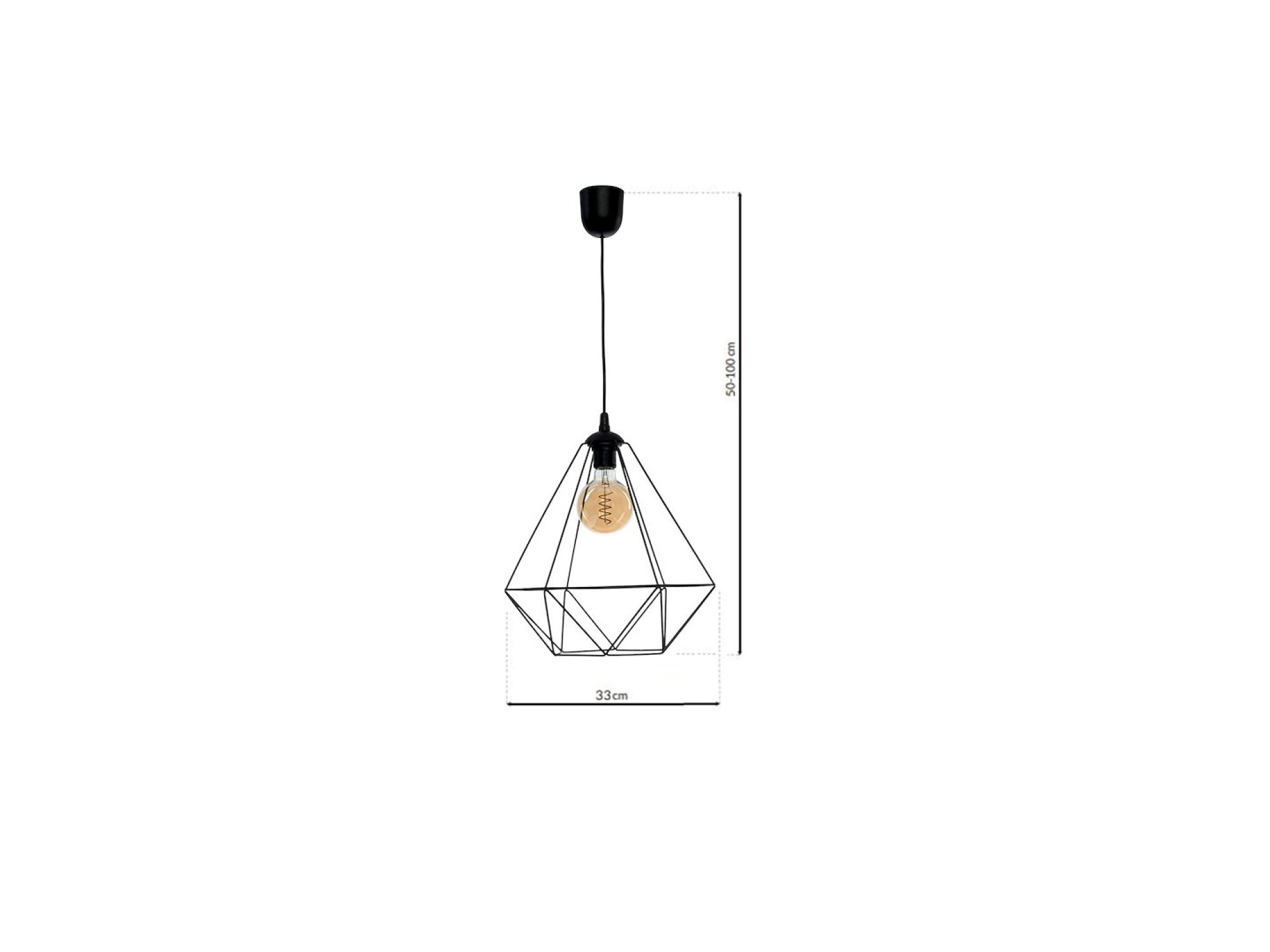 Lampa Avisona czarna – rysunek, szerokość 33 cm i regulacja zawieszenia 50–100 cm