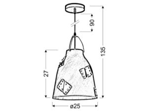 Miniaturka 1 - Rysunek wymiarowy lampy Berino: średnica 25 cm, wysokość 135 cm.