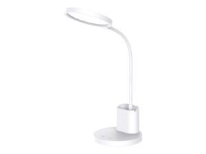Miniaturka 1 - Lampa biurkowa Daloreta biała LED z okrągłą głowicą i pojemnikiem na białym tle