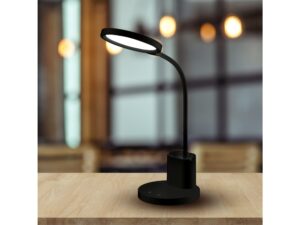 Miniaturka 3 - Lampa biurkowa Daloreta czarna świecąca na drewnianym biurku