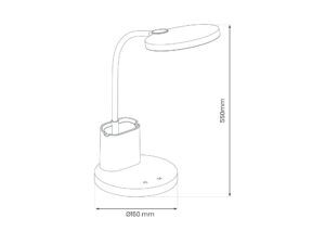 Miniaturka 5 - Rysunek wymiarowy lampki biurkowej Daloreta o wysokości 55 cm i podstawie 15 cm
