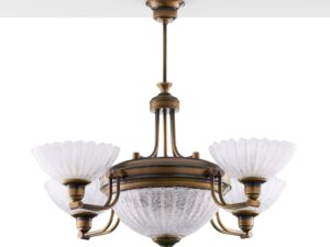 Miniaturka 3 - Lampa Carmen pięciopunktowa z ryflowanymi szklanymi misami, widok z przodu
