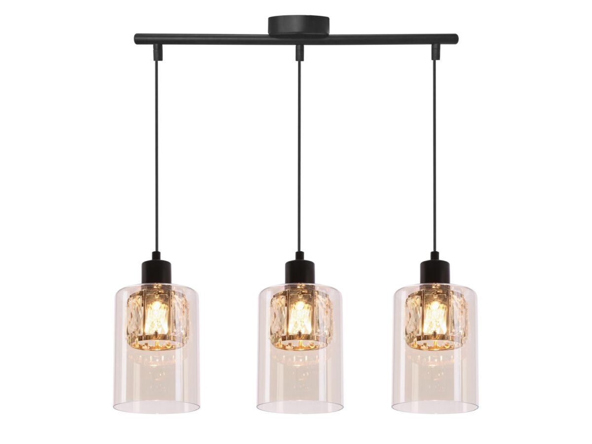 Lampa wisząca Delemeta czarno-złota 3 klosze bursztynowe E27