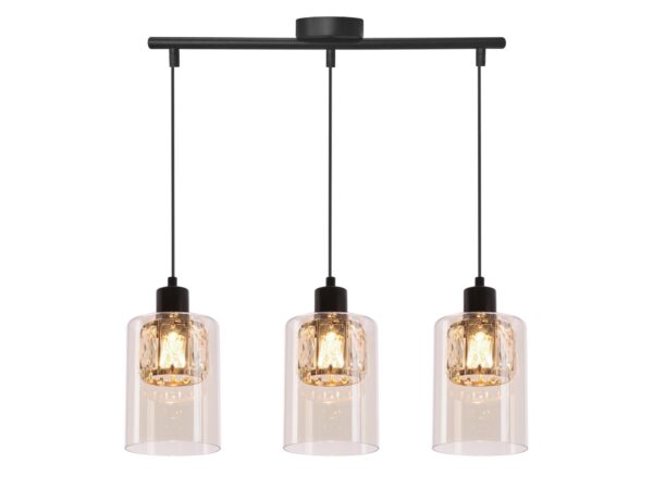 Lampa wisząca Delemeta czarna złota trzy klosze bursztynowe