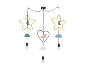 Miniaturka 4 - Lampa dziecięca z gwiazdami, księżycami, ptaszkiem i chmurkami na trzech zwisach